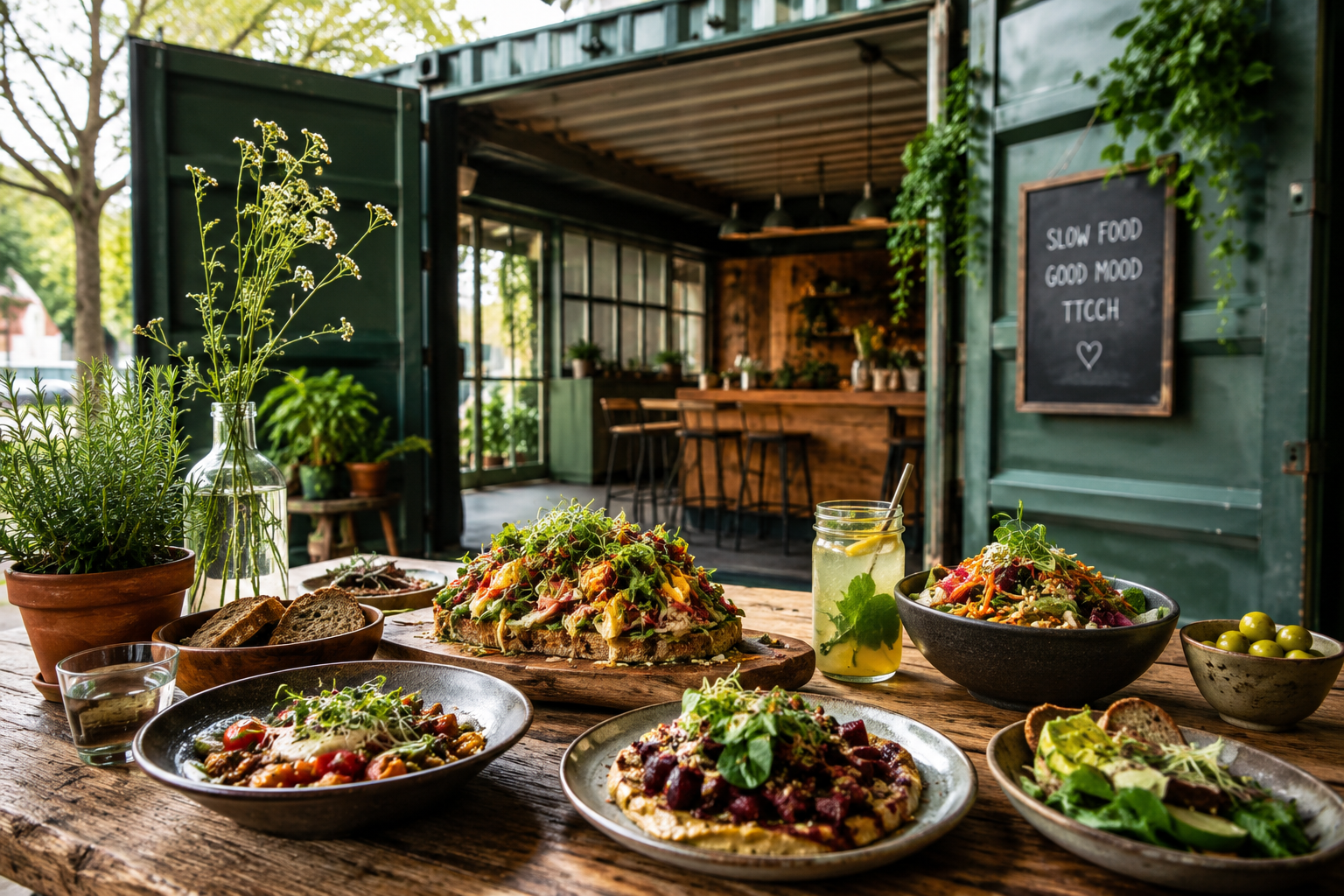 Vegetarische Gerichte und Slow-Food-Atmosphäre im TTCCH-Stil