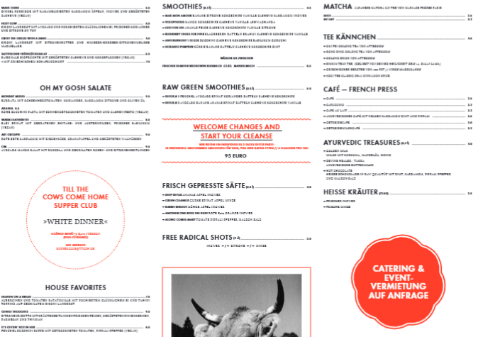Historische Speisekarte von Till The Cows Come Home Berlin