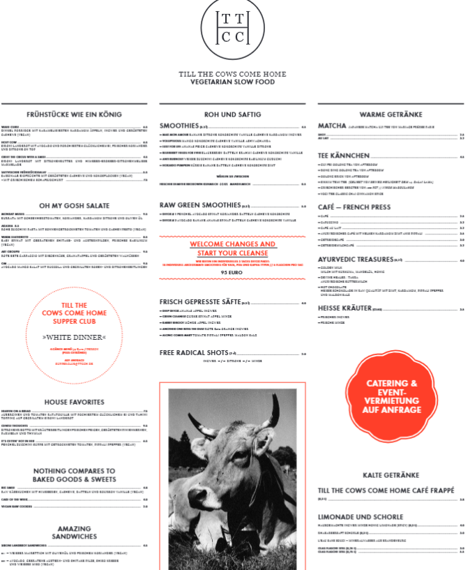 Historische Speisekarte von Till The Cows Come Home Berlin